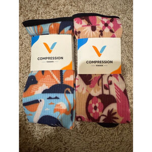 Women's Viasox Compression Socks L/XL Blue Pink Tropical and Paradise